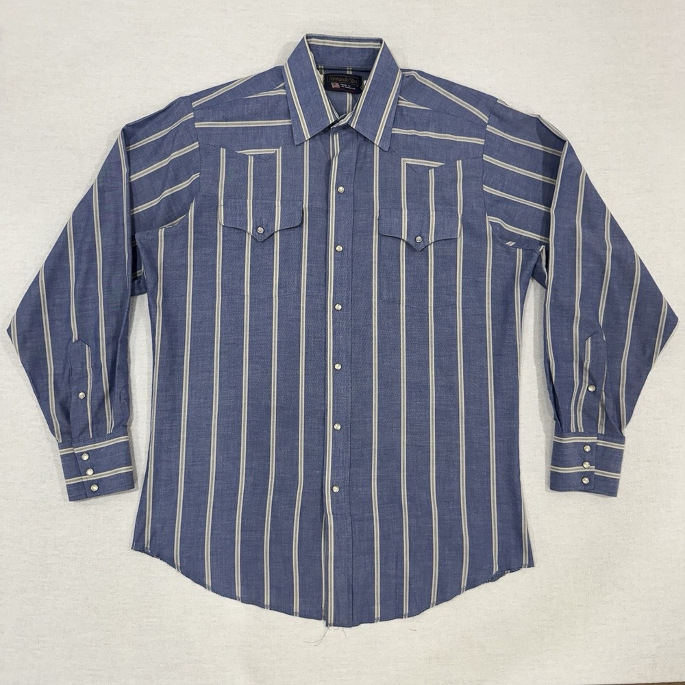 Panhandle Slim Pearl Snap Blue Western Shirt Men's Large 16-35 Made In USA